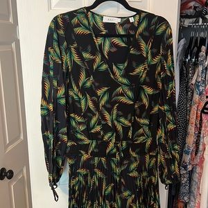 A.L.C. Rory Pleated Tropical Leaf Silk Mini Dress 4